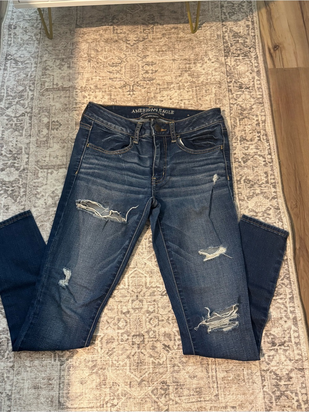 American Eagle Outfitters Dark Blue Distressed Skinny Jeans